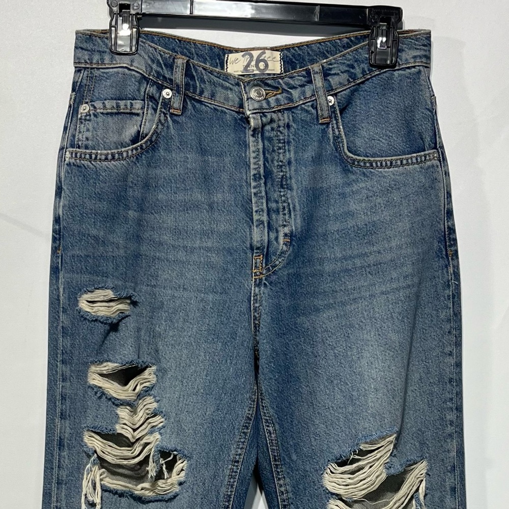 We The Free Button Fly Ripped Blue Flare High Rise Jeans Size 26 Inseam 31” - Picture 2 of 7